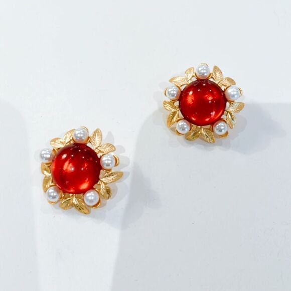 retro red diamond stud earrings A234 - Picture 2 of 5